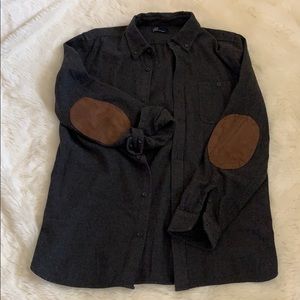 Heavy Gap Gray Button Down Leather Elbow Patches L